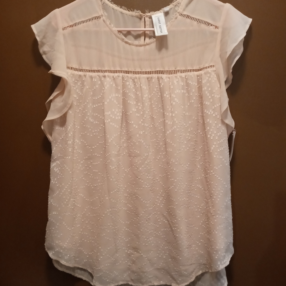 Guest Editor Becky Soft Peach Flutter Sleeve Top - image 3